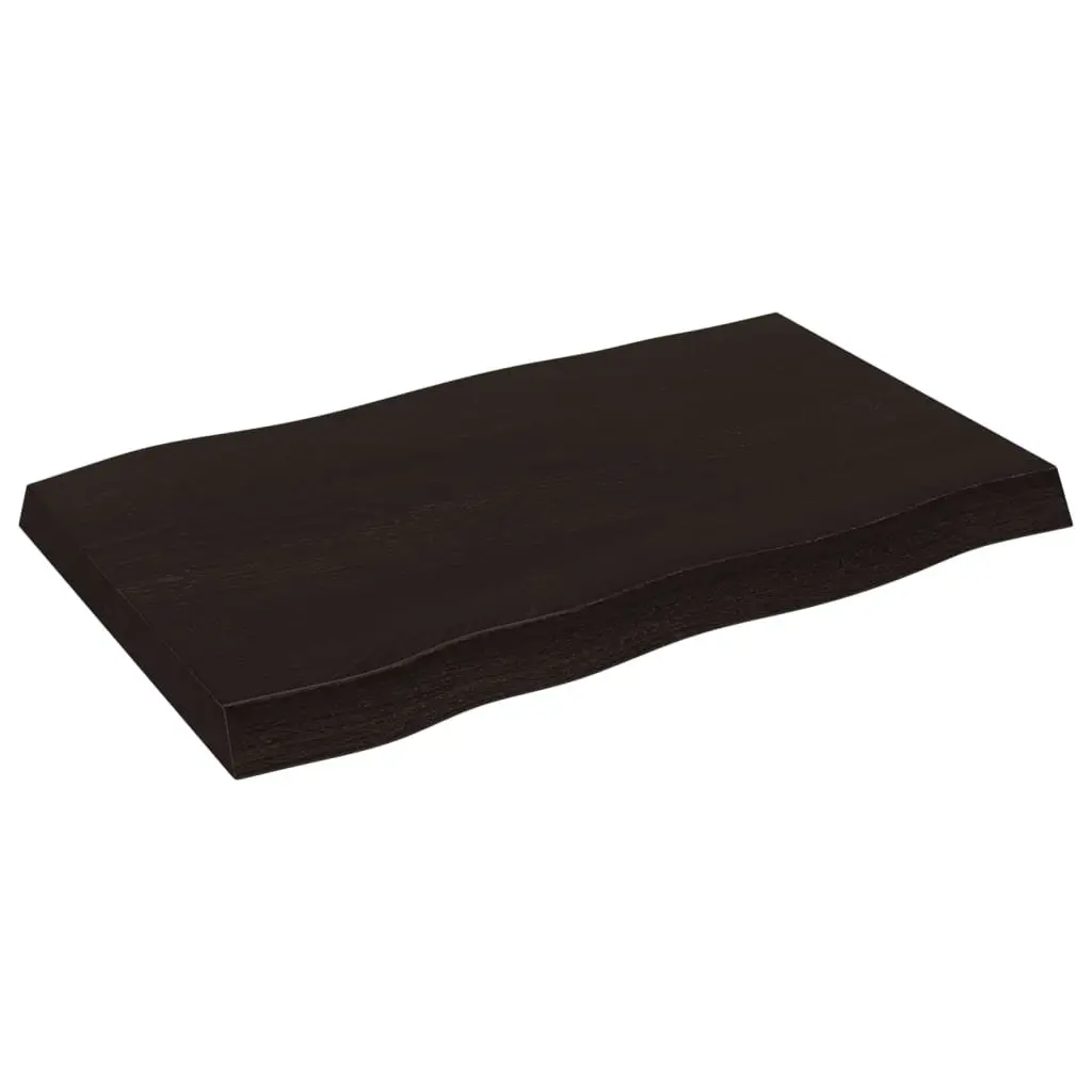 Wooden Table Top Dark Brown 80x50cm Solid Oak Live Edge Treated Board