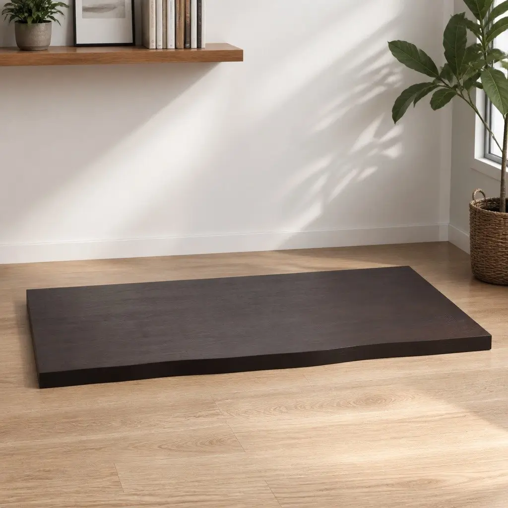 Solid Oak Wood Table Top Dark Brown Live Edge 80x60x2 cm Handcrafted