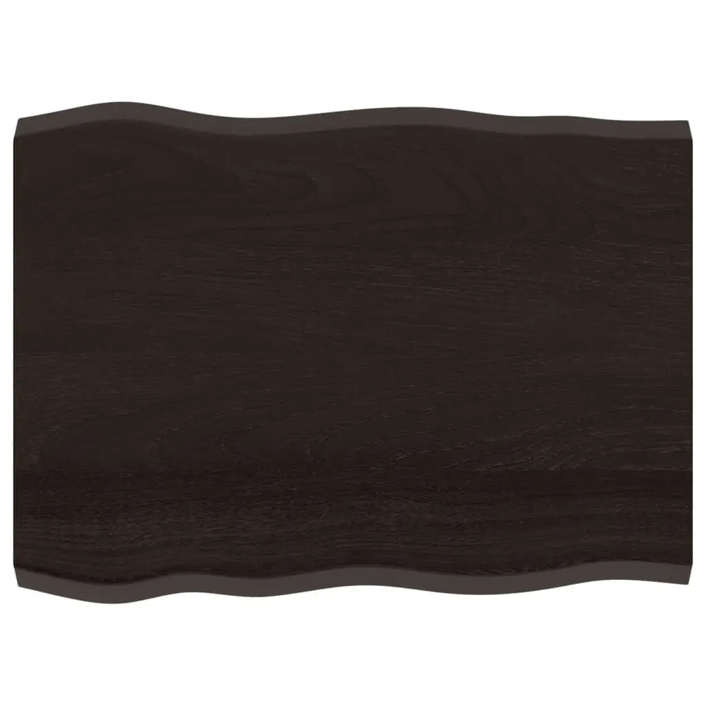 Wooden Table Top Dark Brown 80x60cm Solid Oak Live Edge Treated
