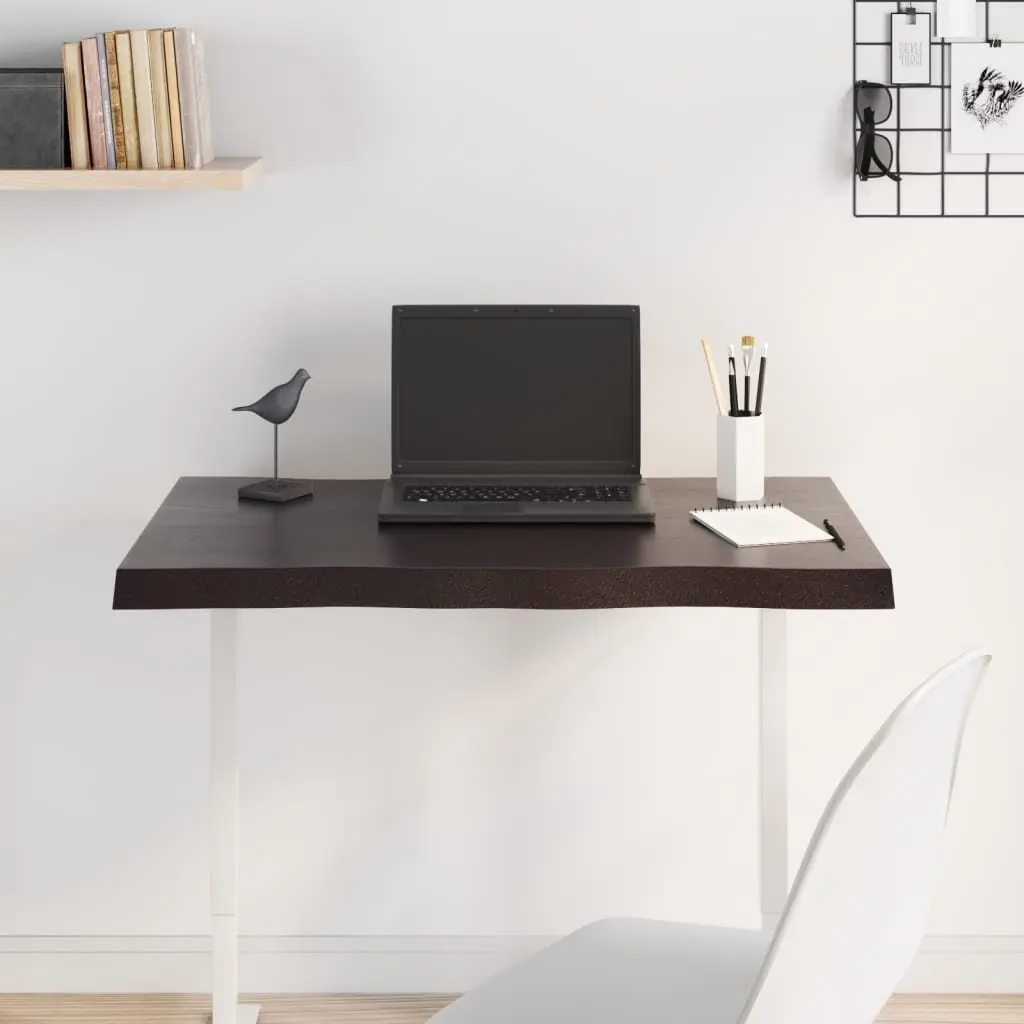 Wooden Table Top Dark Brown 80x60cm Solid Oak Live Edge Treated
