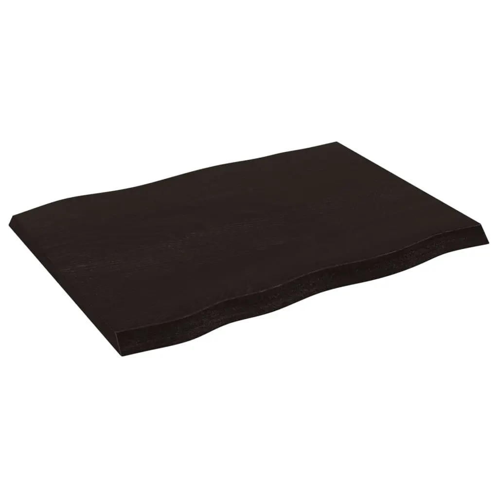 Wooden Table Top Dark Brown 80x60cm Solid Oak Live Edge Treated