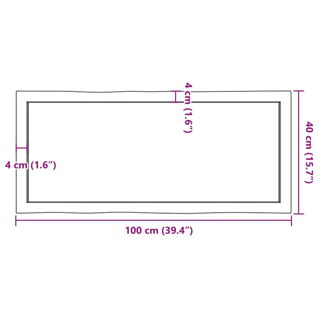 Solid Oak Wood Table Top Dark Brown 100x40cm Live Edge Handcrafted