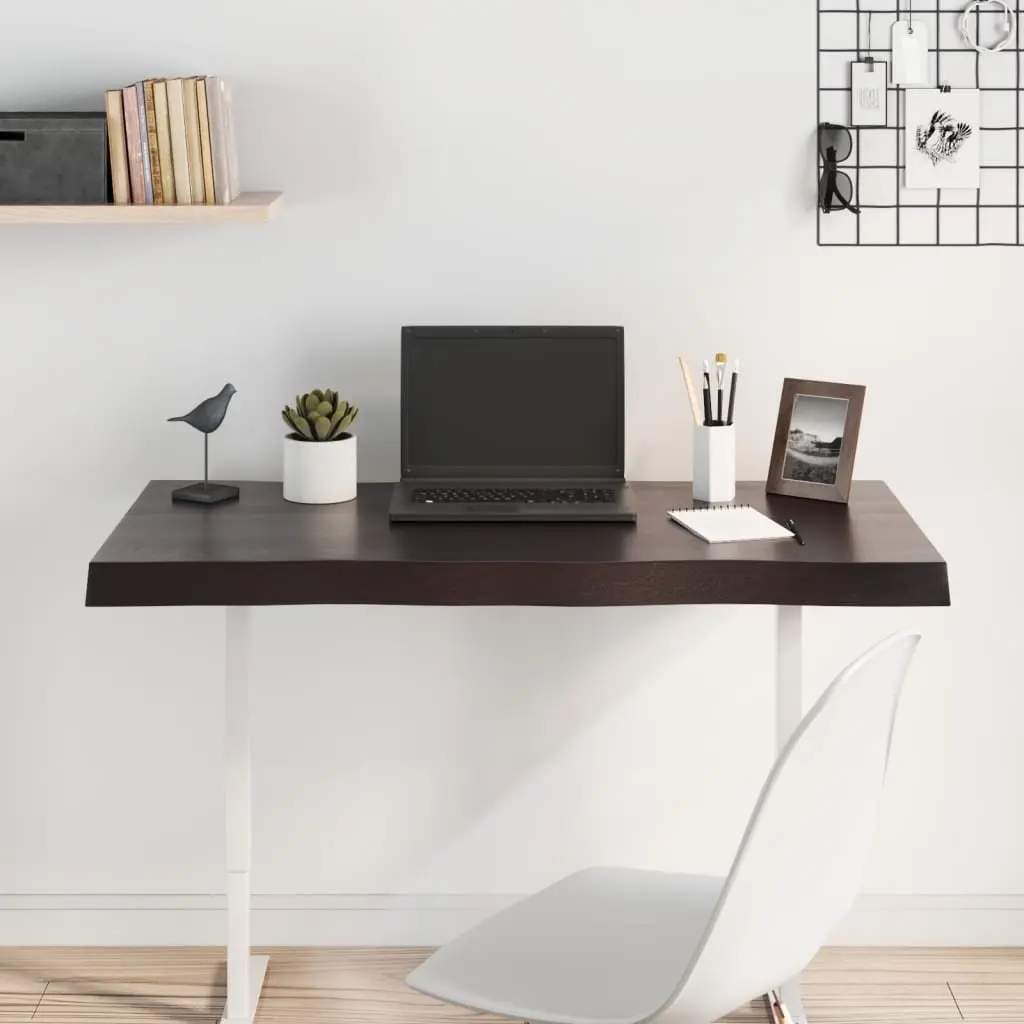 Wooden Table Top Dark Brown Live Edge Solid Oak 100x40cm Replacement Board