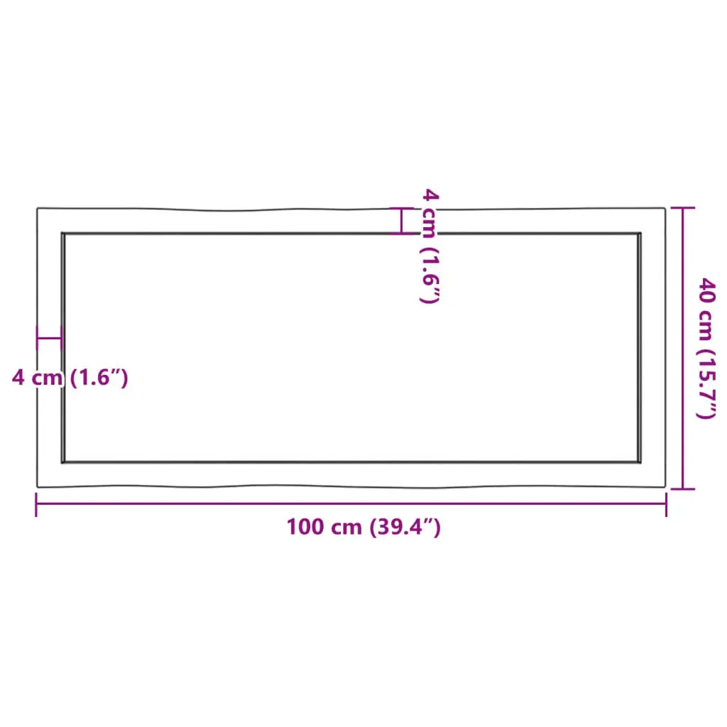 Wooden Table Top Dark Brown Live Edge Solid Oak 100x40cm Replacement Board