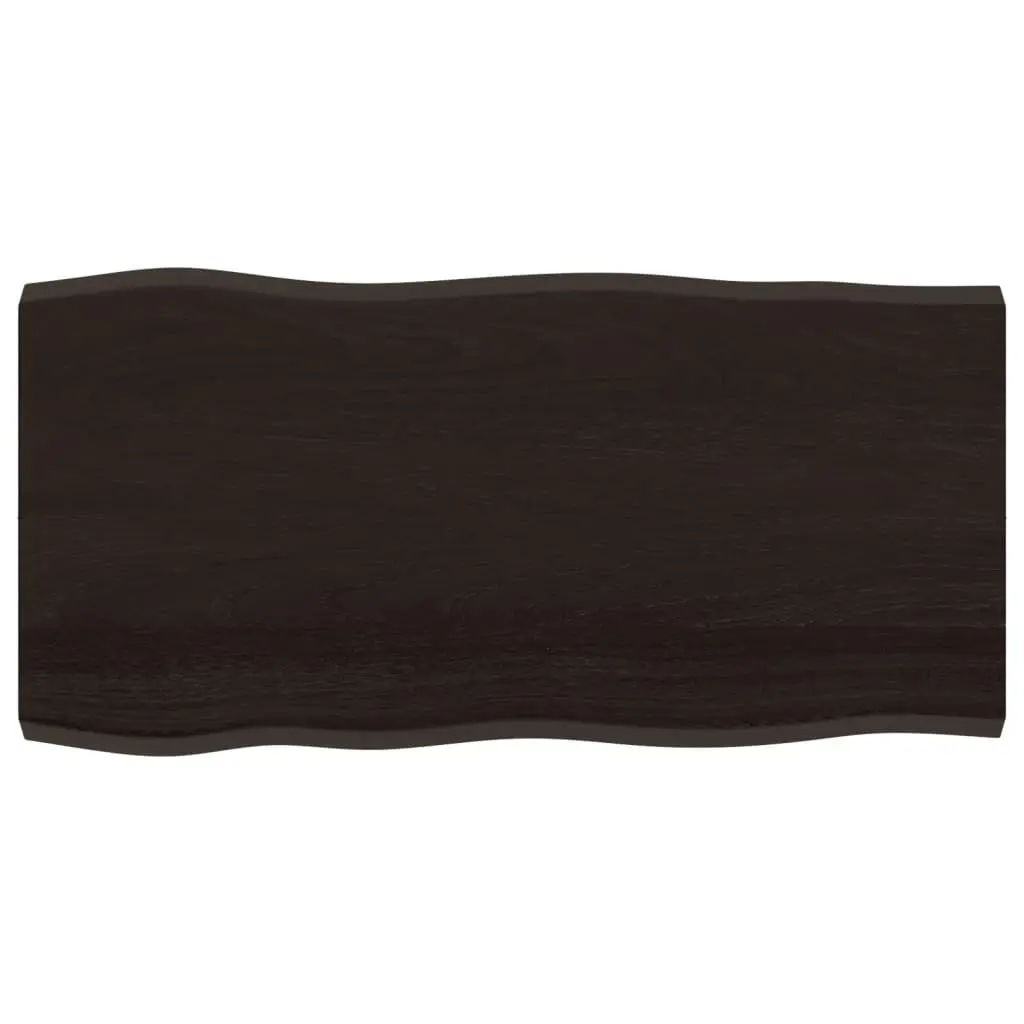 Solid Oak Wood Table Top Dark Brown 100x50cm Live Edge Treated Replacement Board