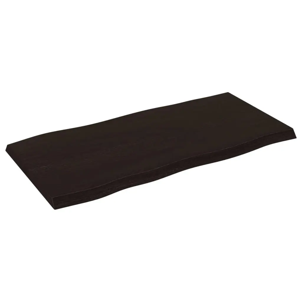 Solid Oak Wood Table Top Dark Brown 100x50cm Live Edge Treated Replacement Board