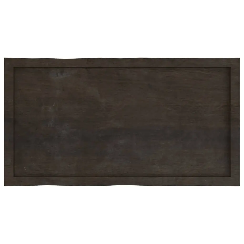 Solid Oak Wood Table Top Dark Brown 100x50cm Live Edge Treated Replacement Board
