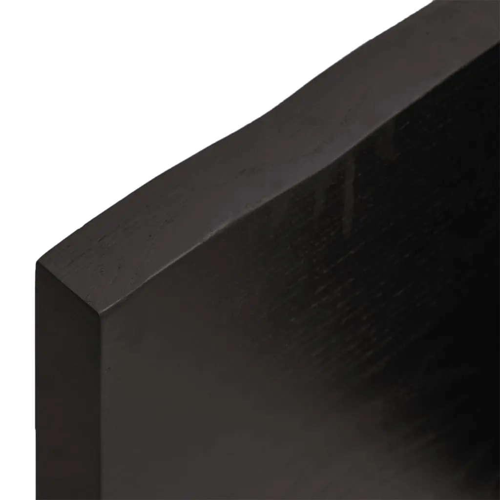 Solid Oak Wood Table Top Dark Brown 100x60cm Live Edge Handcrafted