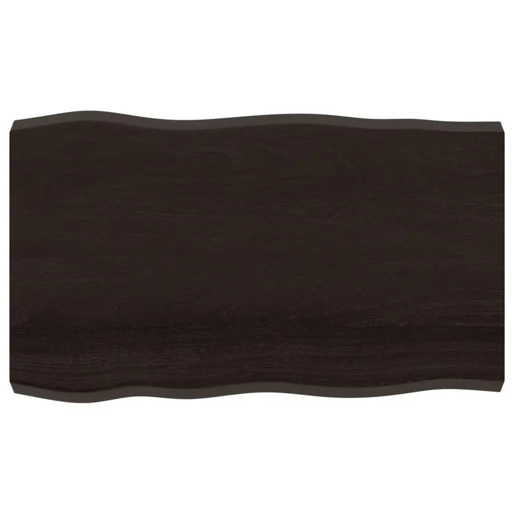 Wooden Table Top Dark Brown 100x60cm Solid Oak Live Edge Handcrafted Replacement