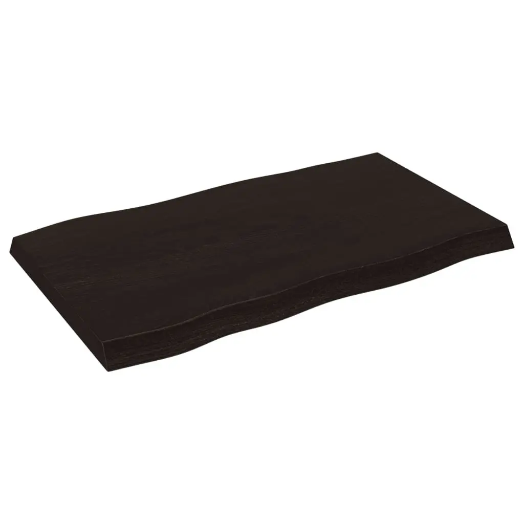 Wooden Table Top Dark Brown 100x60cm Solid Oak Live Edge Handcrafted Replacement