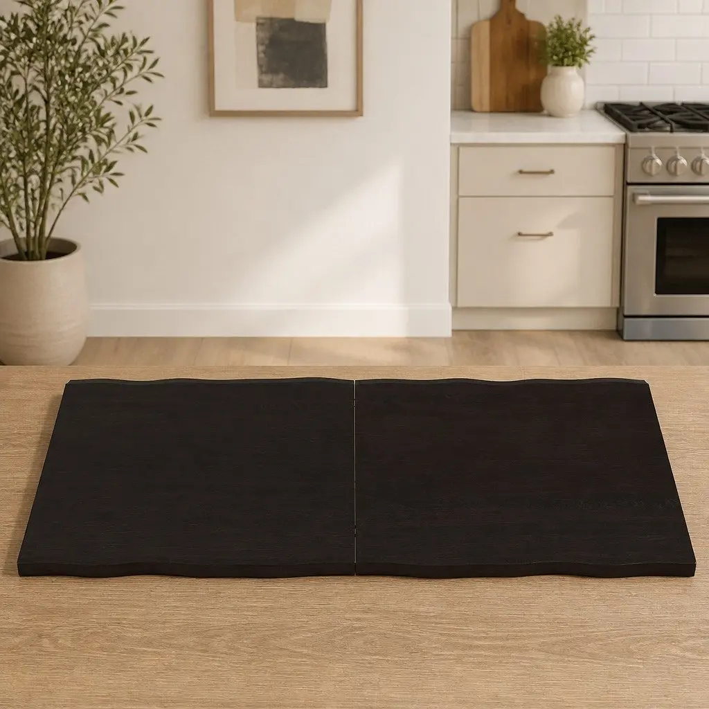 Foldable Wooden Tabletop Dark Brown 120x50cm Solid Oak Live Edge Treated