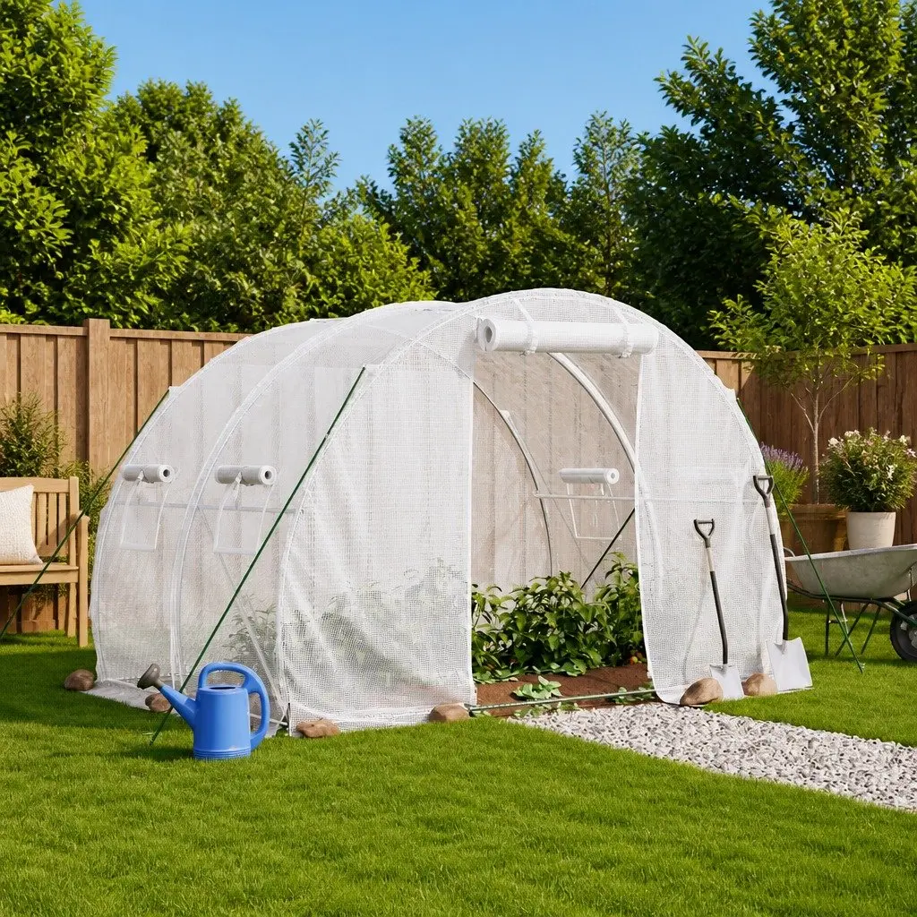 Greenhouse White 3x2x2 m Steel Frame PE Cover Roll-up Door