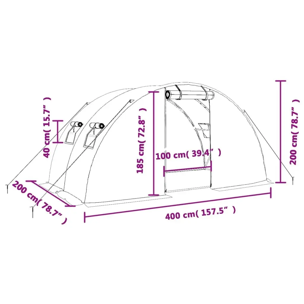 Greenhouse Green 4x2x2m PE Cover Steel Frame Outdoor Plant House