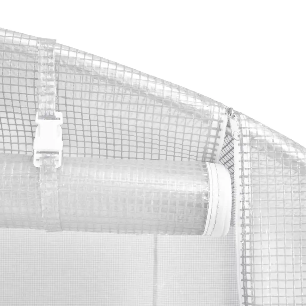 Greenhouse White 6x2x2.85m Steel Frame PE Cover with Zippered Roll-Up Door and 4 Side Mesh Windows for Garden Plant House