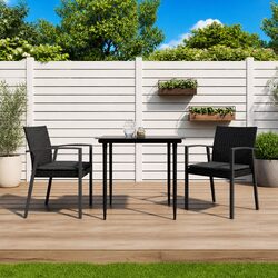 Outdoor Garden Chairs Set of 2 Black Poly Rattan Patio Seating with Cushions
