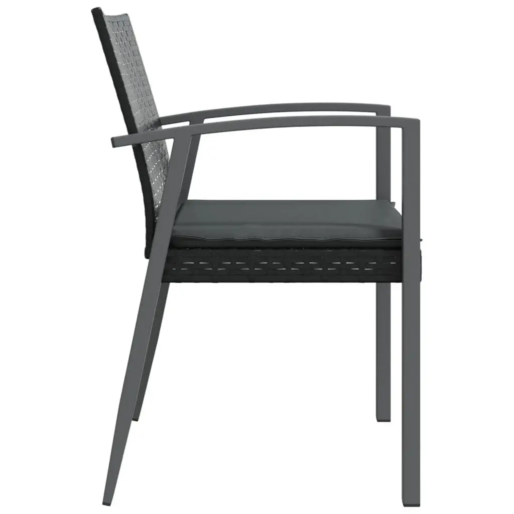 Outdoor Garden Chairs Black Set of 2 Poly Rattan Patio Seating with Cushions