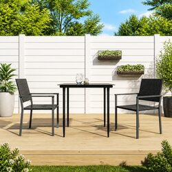 Compact Black Poly Rattan Garden Chairs - Set of 2