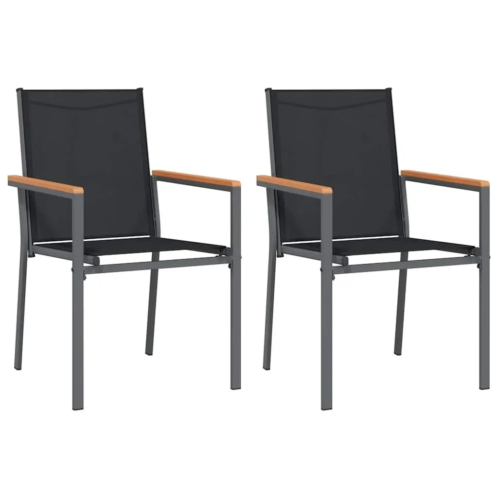 Garden Chairs Black 2 pcs Textilene Steel Frame Backrest Armrests