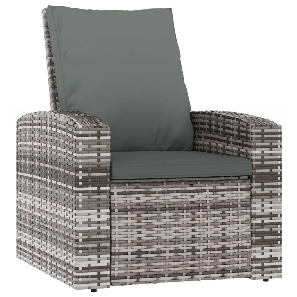 Garden Reclining Chair Grey Poly Rattan Outdoor Lounge Seat with Cushions