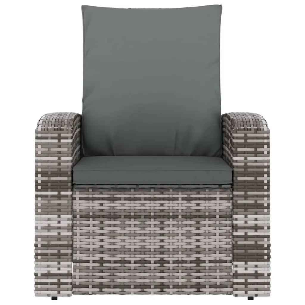 Garden Reclining Chair Grey Poly Rattan Outdoor Lounge Seat with Cushions