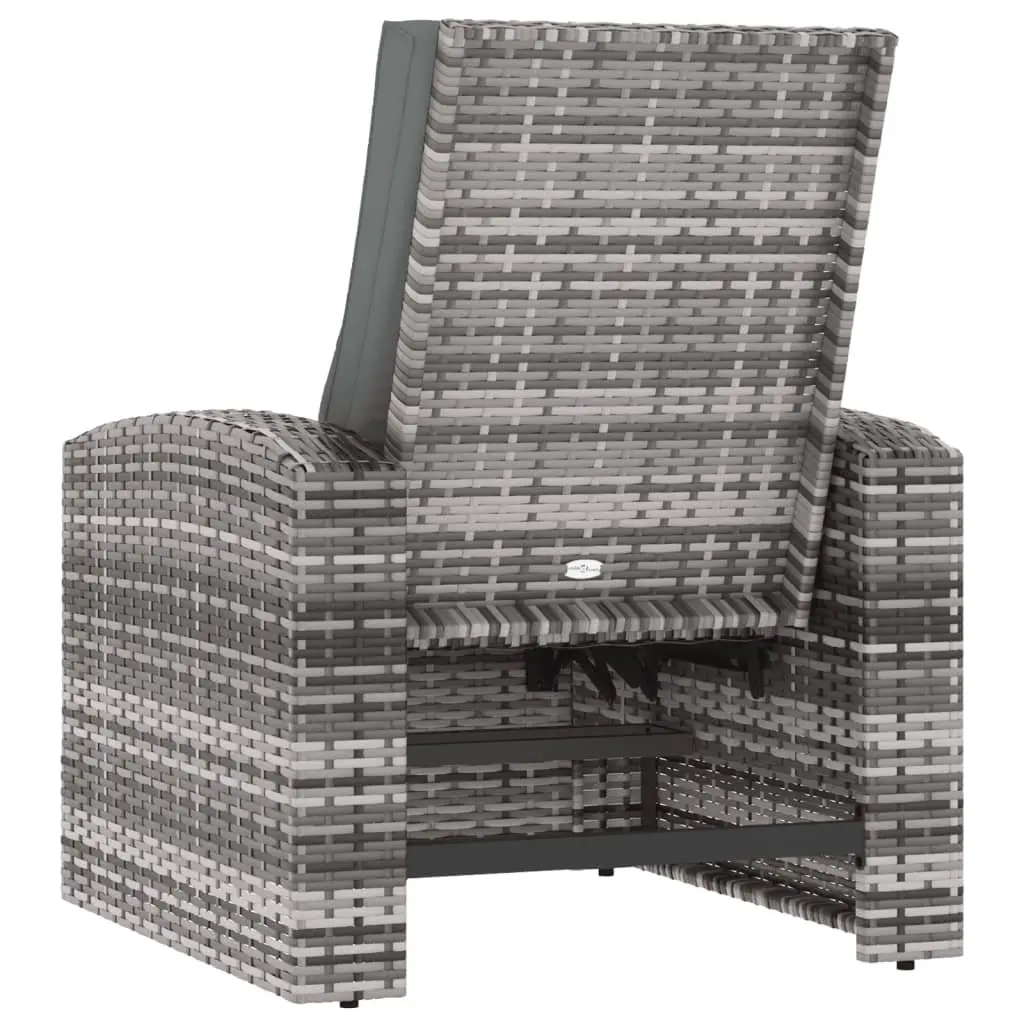 Garden Reclining Chair Grey Poly Rattan Outdoor Lounge Seat with Cushions