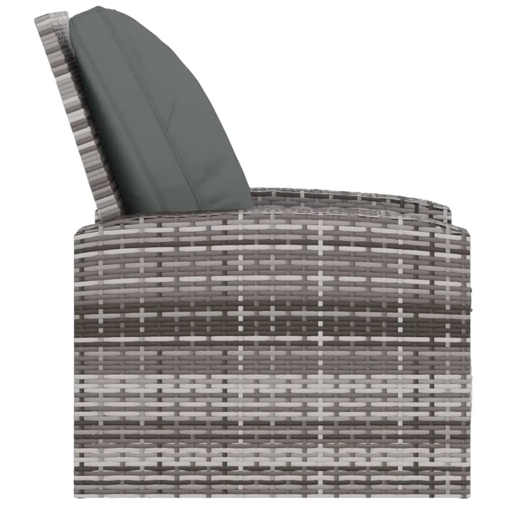 Garden Reclining Chair Grey Poly Rattan Outdoor Lounge Seat with Cushions