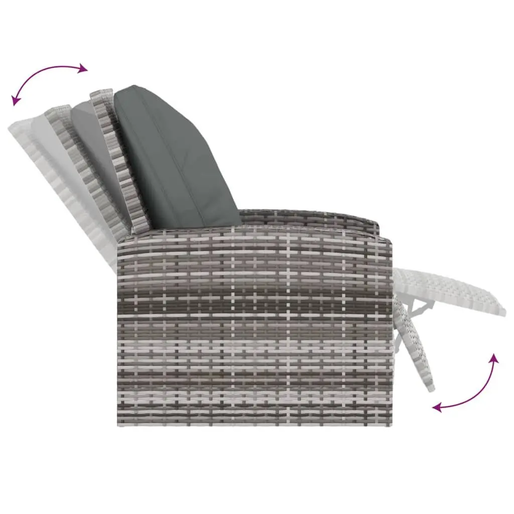 Garden Reclining Chair Grey Poly Rattan Outdoor Lounge Seat with Cushions