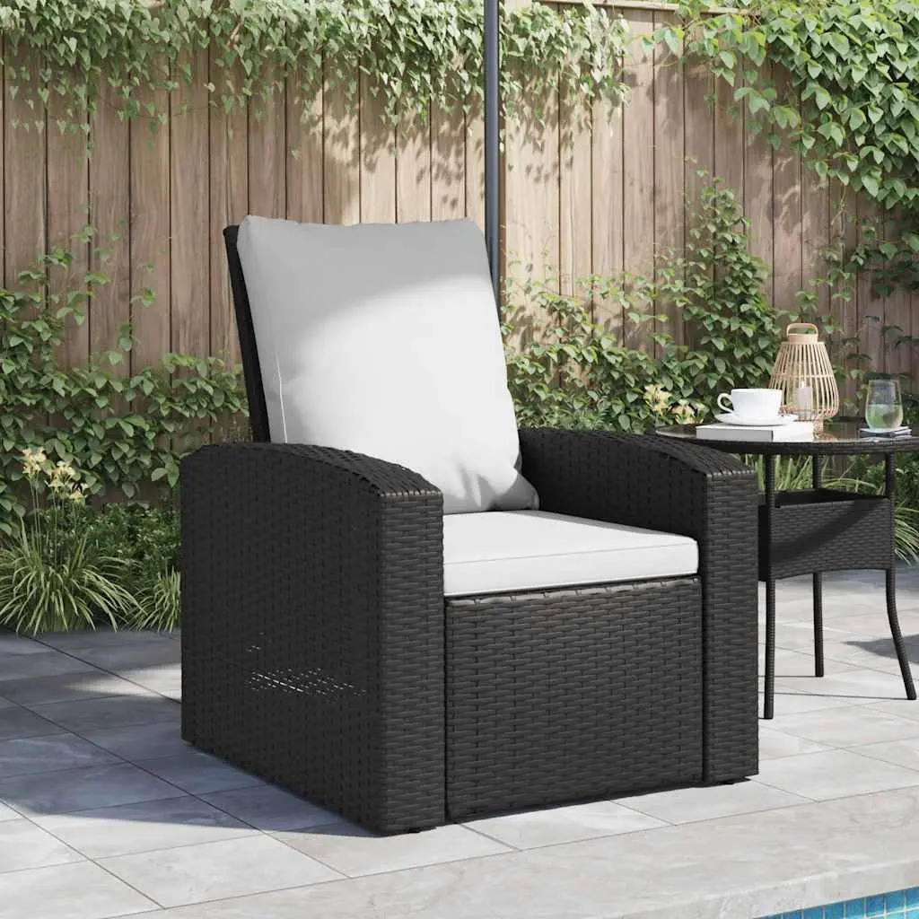 Garden Reclining Chair Black Adjustable Backrest Footrest Cushioned Seat