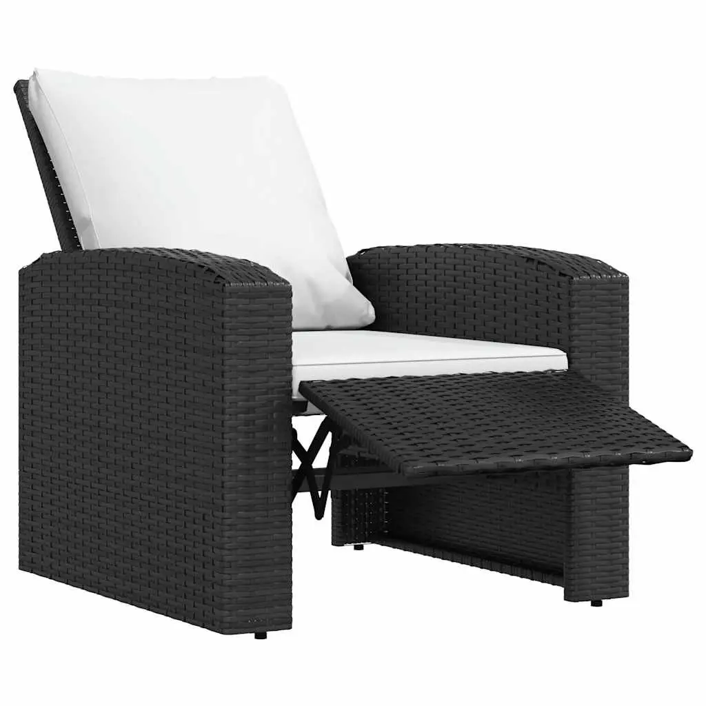 Garden Reclining Chair Black Adjustable Backrest Footrest Cushioned Seat