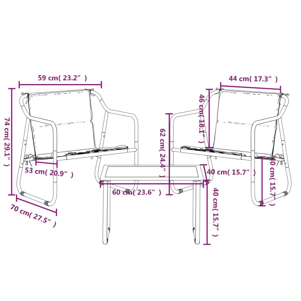 Garden Lounge Set 3 Piece Outdoor Furniture Steel Frame with Cushions Anthracite