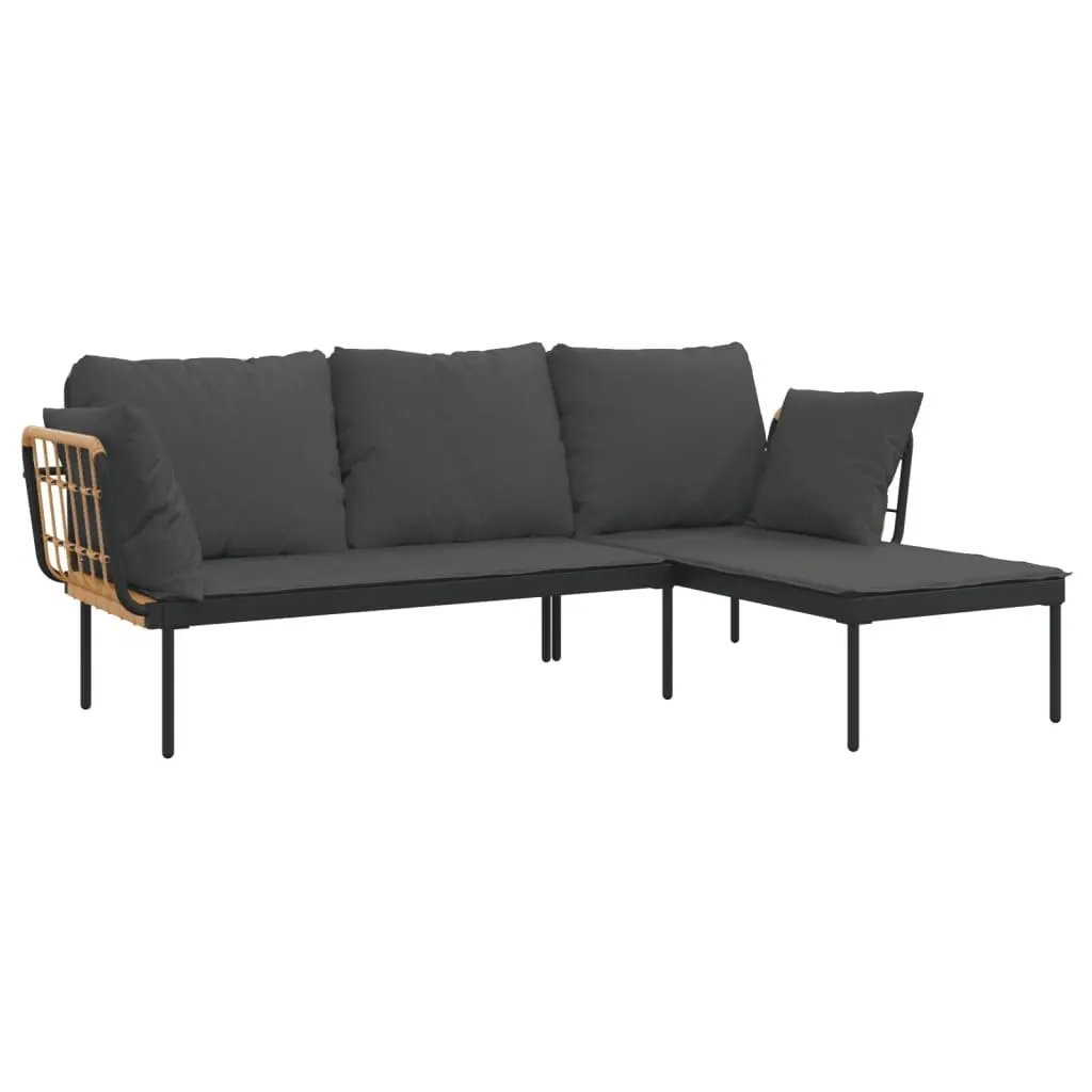 Garden Lounge Set Anthracite 3 Piece PE Rattan Outdoor Furniture with Steel Frame and Tempered Glass Tabletop
