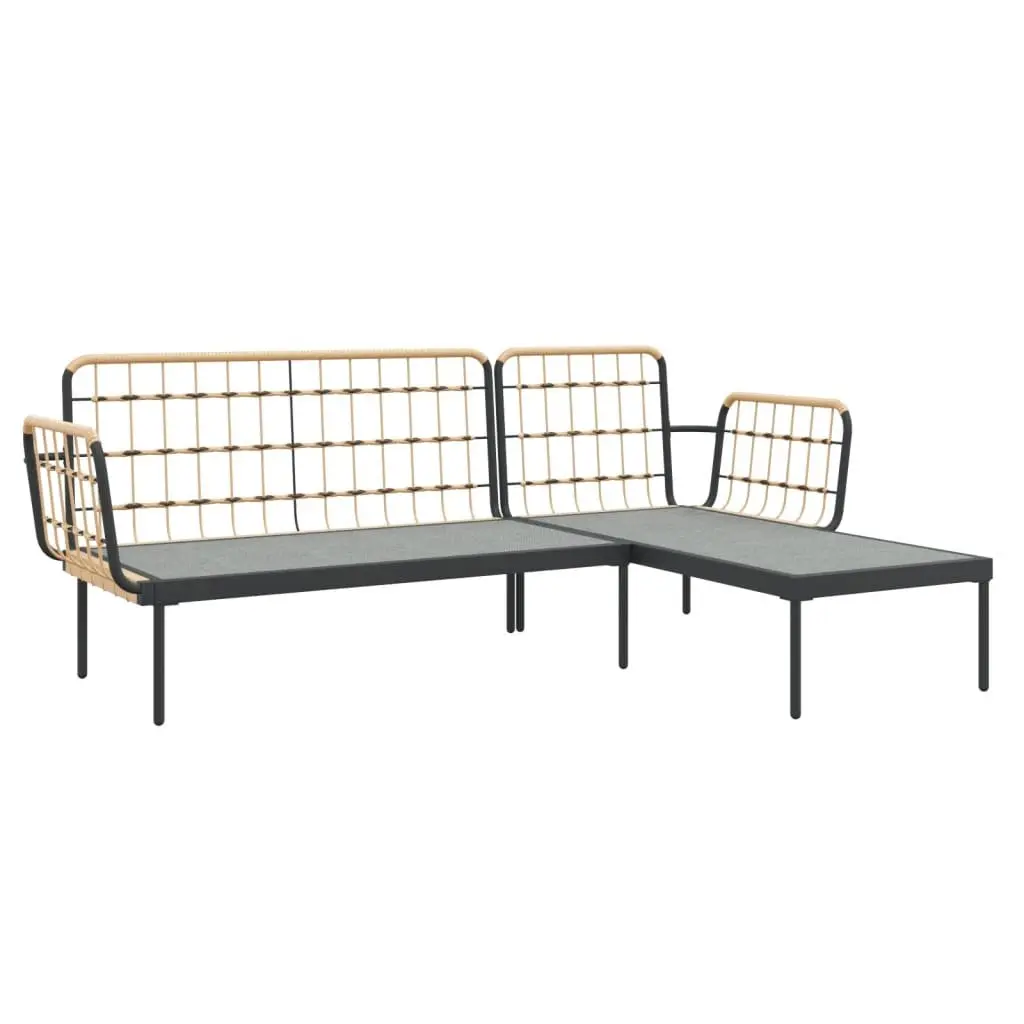 Garden Lounge Set Anthracite 3 Piece PE Rattan Outdoor Furniture with Steel Frame and Tempered Glass Tabletop