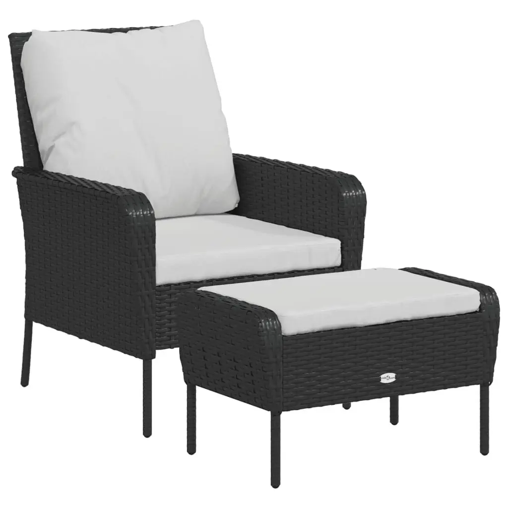 Garden Chair Black Poly Rattan Outdoor Lounge Seating with Footstool