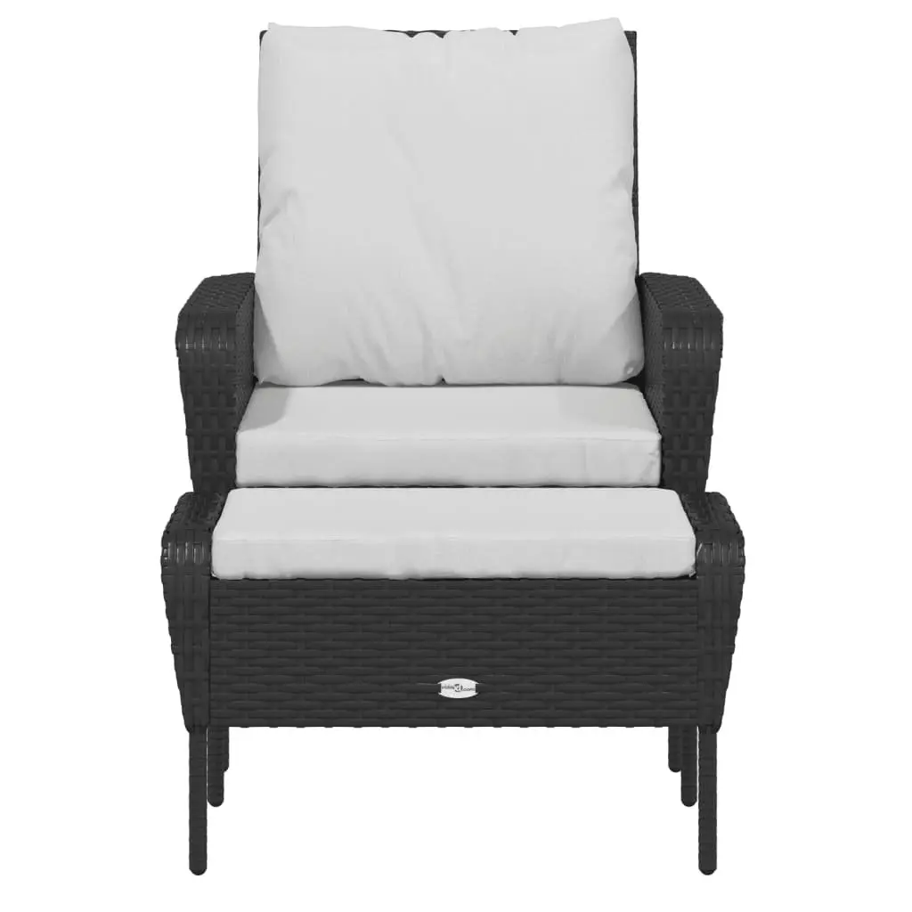 Garden Chair Black Poly Rattan Outdoor Lounge Seating with Footstool