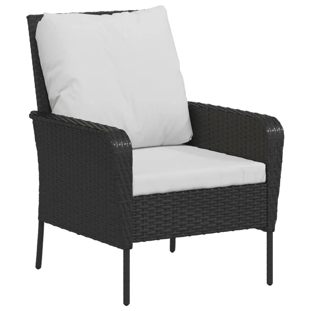 Garden Chair Black Poly Rattan Outdoor Lounge Seating with Footstool