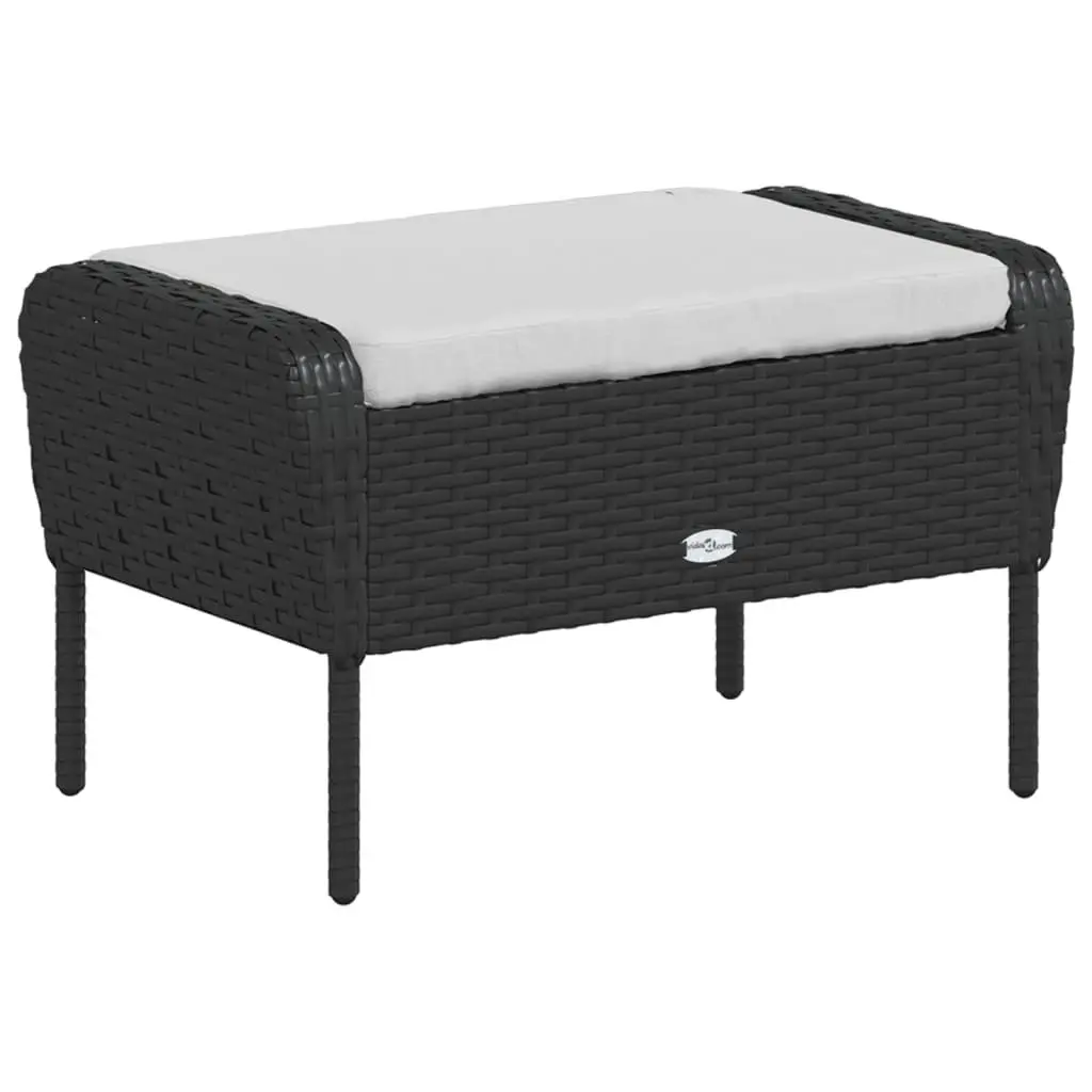 Garden Chair Black Poly Rattan Outdoor Lounge Seating with Footstool