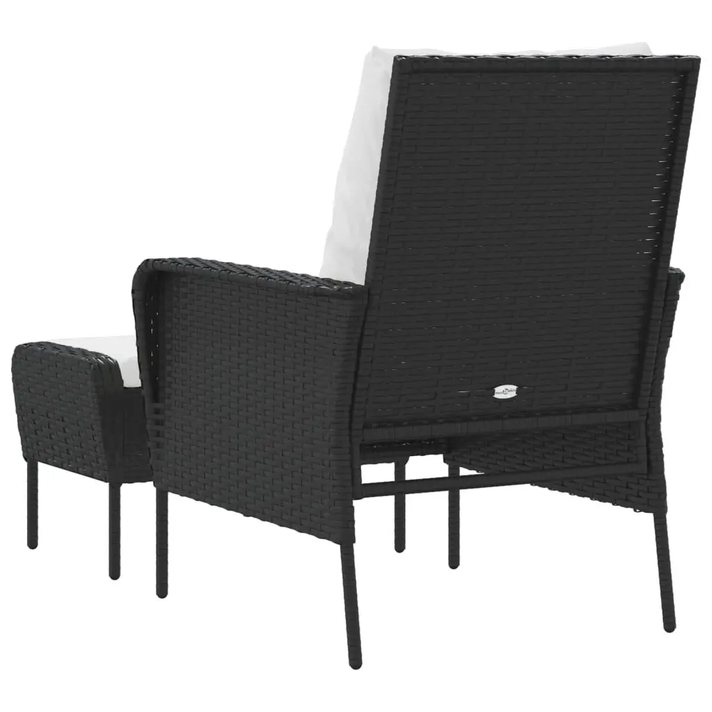 Garden Chair Black Poly Rattan Outdoor Lounge Seating with Footstool