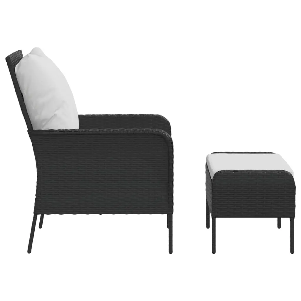 Garden Chair Black Poly Rattan Outdoor Lounge Seating with Footstool