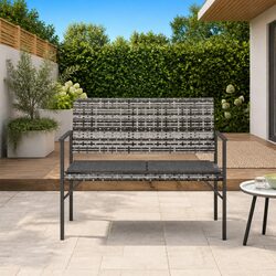 2-Seater Outdoor Garden Bench with Cushion Backrest Armrest Grey
