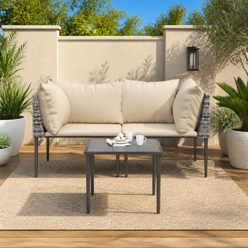 Garden Lounge Set Grey 3 Piece Outdoor Furniture Poly Rattan with Cushions