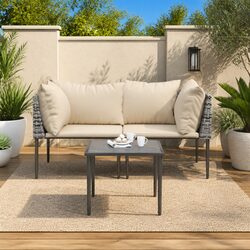 Stylish 3-Piece Grey Garden Lounge Set with Table