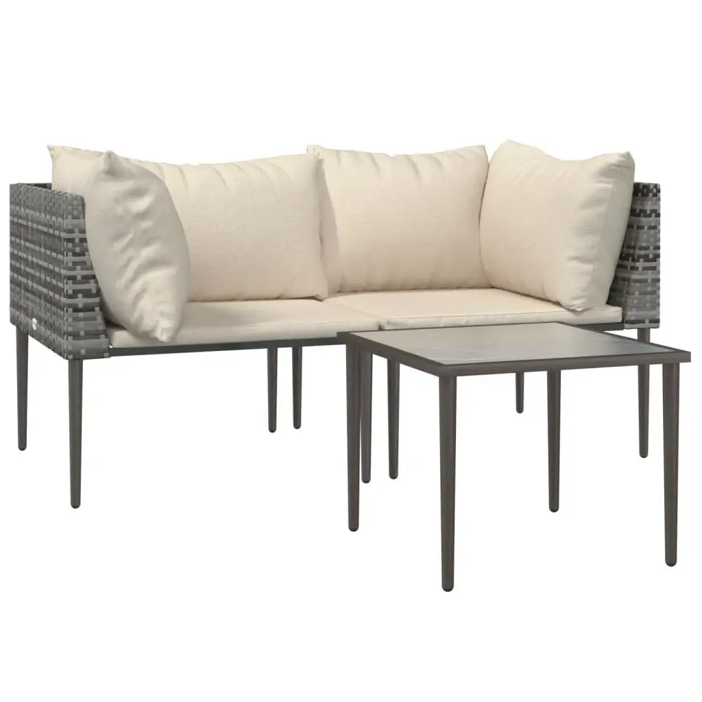 Garden Lounge Set Grey 3 Piece Outdoor Furniture Poly Rattan with Cushions