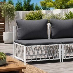 Outdoor Garden Middle Sofa White Woven Fabric Cushions Modular Sectional Seating