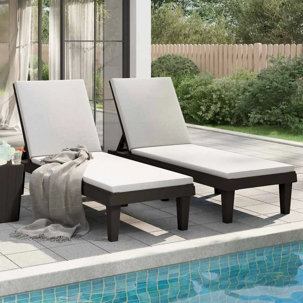 Sun Loungers 2 pcs Black Adjustable Backrest Outdoor Chaise Lounge Recliners