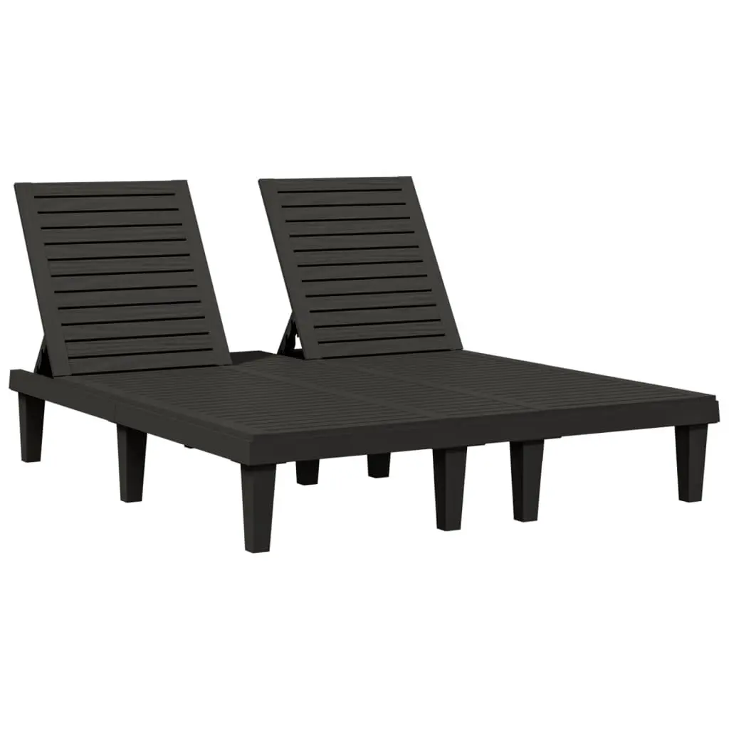 Double Sun Lounger Black Adjustable Reclining Outdoor Garden Patio Daybed