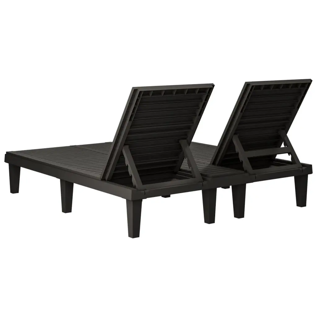 Double Sun Lounger Black Adjustable Reclining Outdoor Garden Patio Daybed