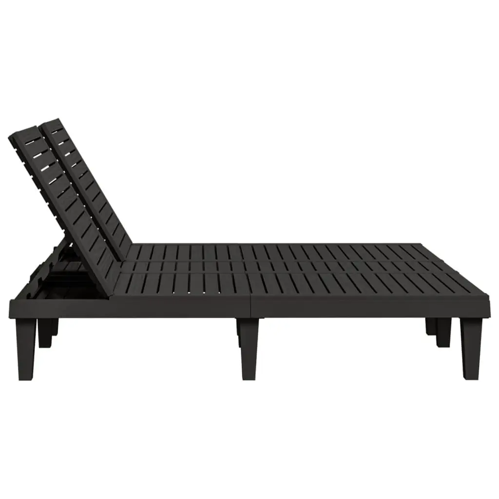 Double Sun Lounger Black Adjustable Reclining Outdoor Garden Patio Daybed