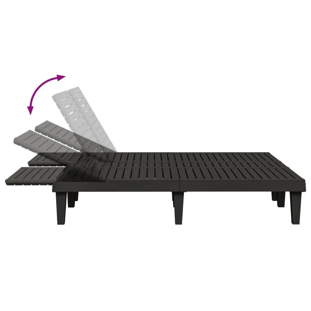Double Sun Lounger Black Adjustable Reclining Outdoor Garden Patio Daybed