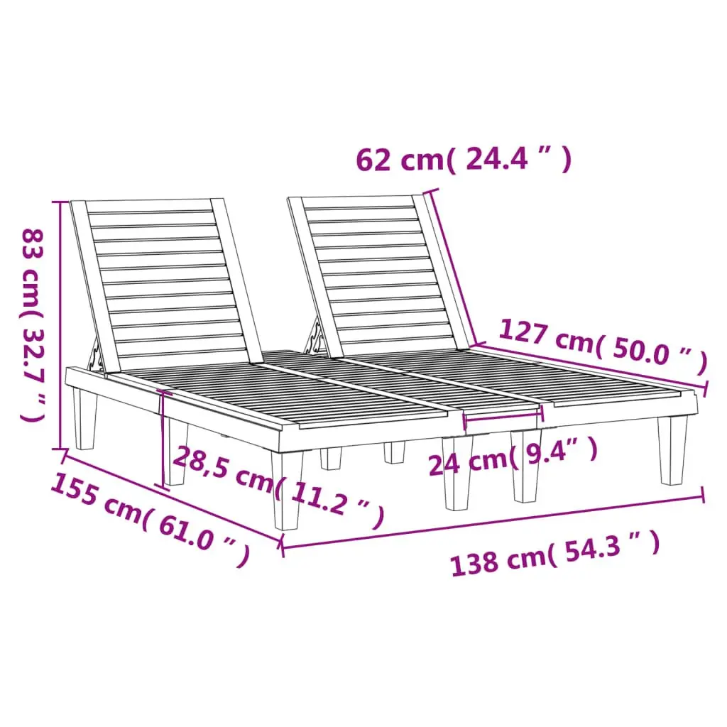 Double Sun Lounger Black Adjustable Reclining Outdoor Garden Patio Daybed