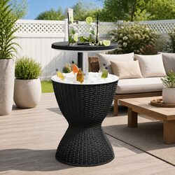 3-in-1 Ice Cooler Table Black Outdoor Beverage Cooler Cocktail Coffee Table